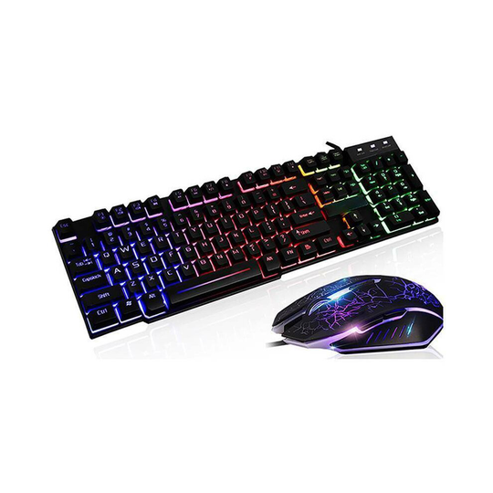(Black) Gaming Keyboard & Mouse Set Rainbow LED USB Illuminated for PC Laptop Xbox PS4