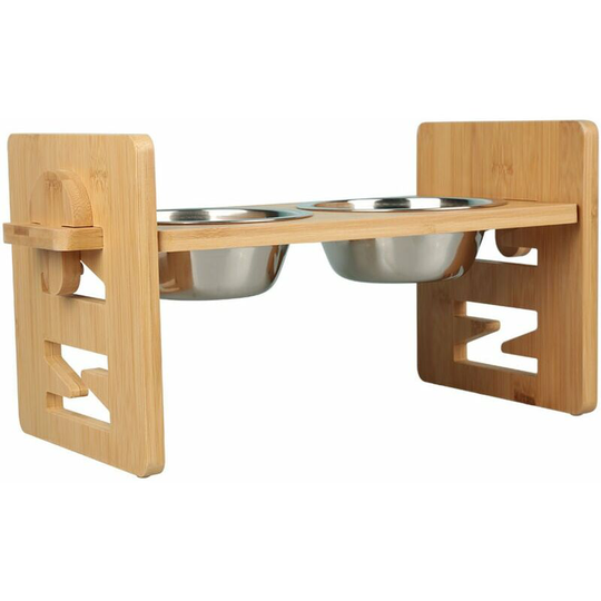 Elevated Bowls for Dogs and Cats in Bamboo with 2 Steel Bowls 19.5*18*40cm