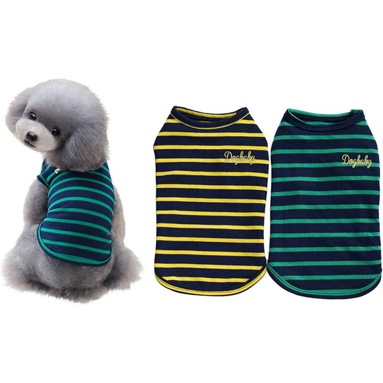 Lot of 2 Shirts Cotton Stripe Dog Clothes for Pets T-Shirts Puppy Tank Top Cat Breathable Expandable for Small Dog or Cat very small (xxl)