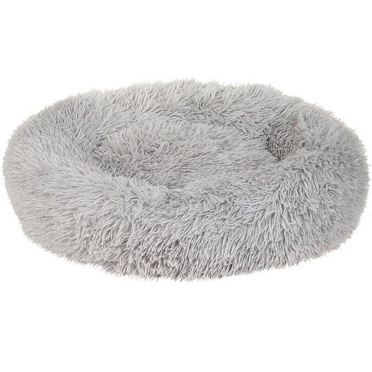Pet Donut Bed Light Grey Polyester Round Dog Cat Plushy Furry Cushion Kulu - Grey