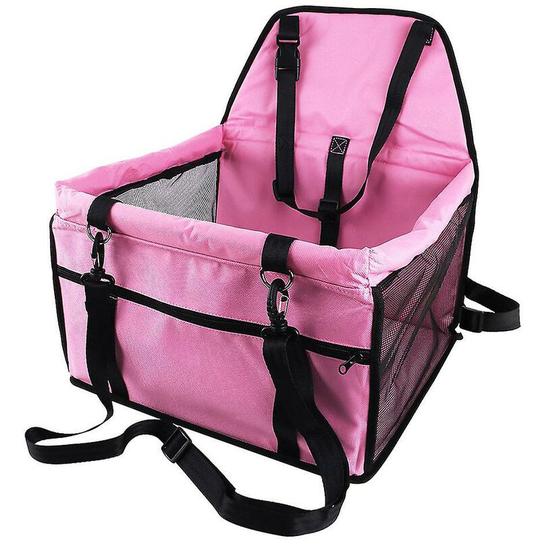 Foldable Pet Booster Car Seat Cat Car Carrier with Safety Leash Pink