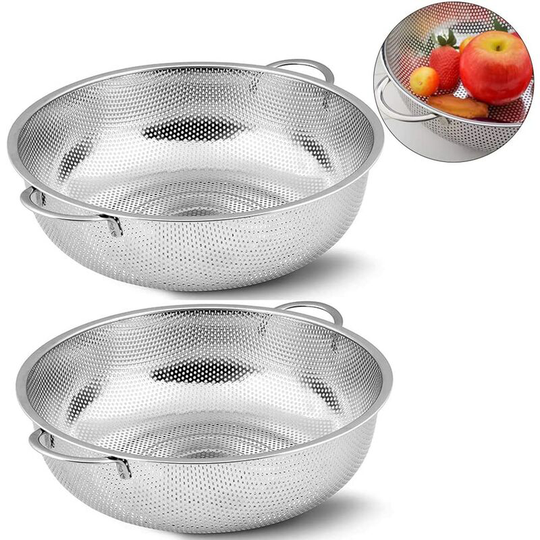 Monly - Micro-Perforated Colander with Handle Sturdy and Solid Steel Strainer Pasta Colander Fruit Steel Micro Perforated Sieve Colander for Rice,