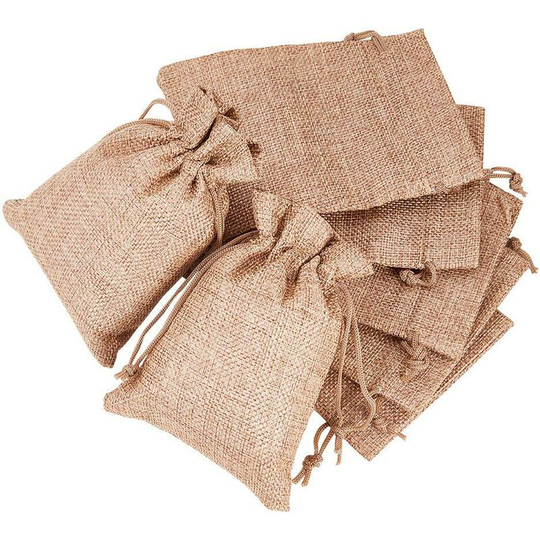 Norcks - 25PCS Burlap Bags with Drawstring, Gift Bags Jewelry Pouches for Wedding Party Treat and diy Craft 14x10cm-Linen