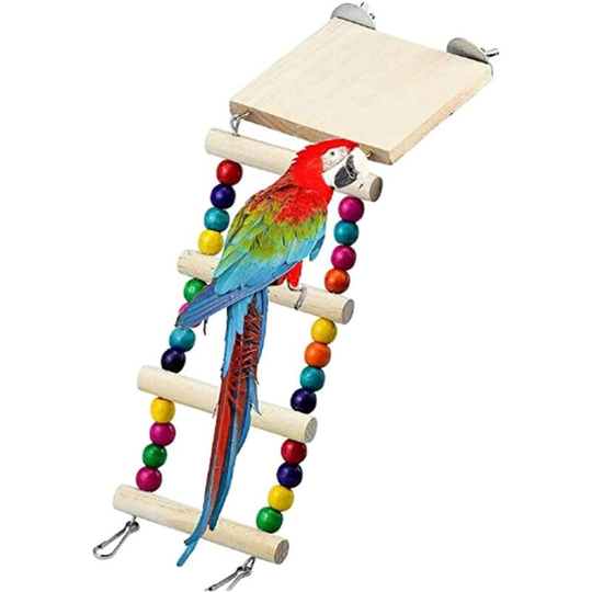 Wood Parrot Hamster Crawling Ladder Springboard Perches Bird Bite Bell