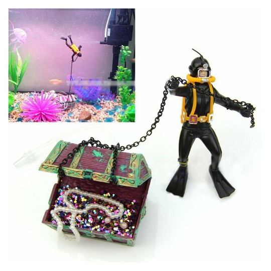 Benobby Kids - Treasure Hunter Ornament Aquarium Fish Action Figure Diver Scuba Diver Treasure Chest Black Tank Landscape Decor