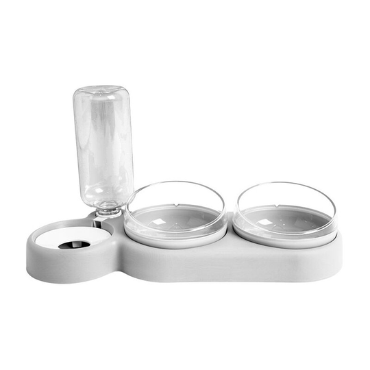 Double Raised Cat Bowl, 15° Tilt Anti-Vomiting Cat Bowl 3-in-1 Automatic Water Storage Pet Bowl, Available for Cats and Puppies (Grey)