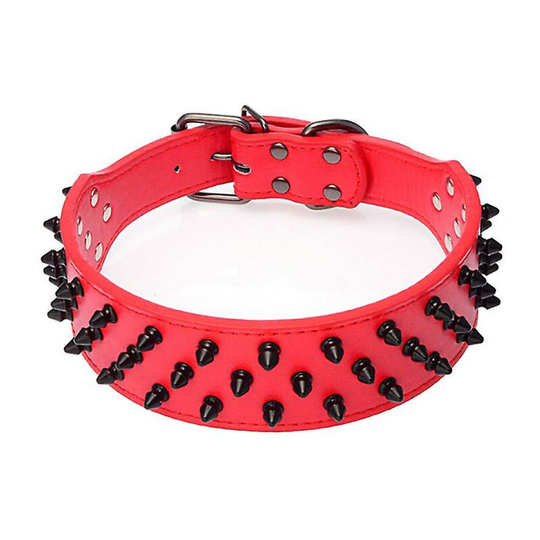 Spiked Studded Pu Leather Pet Dog Collar Bulldog Rivet Adjustable Safety Supplies New,Red,M Thsinde
