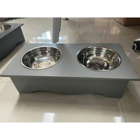 Elevated Stainless Steel Double Pet Dog Bowl Feeding Station Raised Stand Wooden