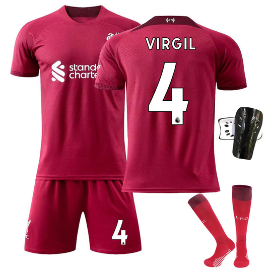 Liverpool Home Red Soccer Jersey Set No. 4 with socks+protective gear, children's size 22