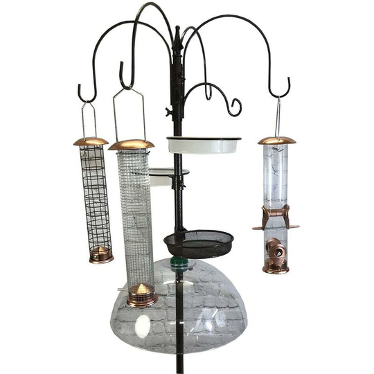Deluxe Complete Metal Bird Feeding Station with Large Copper Style Feeders & Baffle