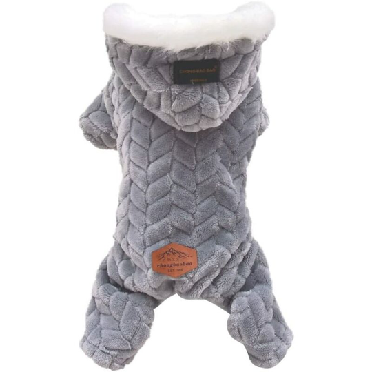 Pet Dog Clothes Warm Winter with Wide Fur Collar and Four-Legged Jumpsuit to Thicken Pet Clothes - Medium Gray