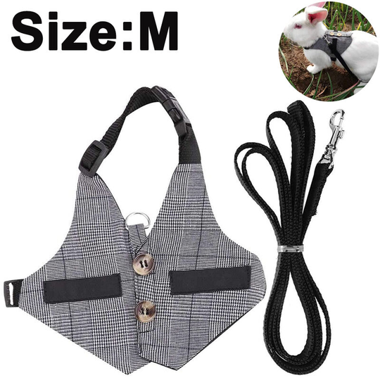 Rabbit Vest Harness and Leash Set Adjustable Formal Suit Style for Bunny Kitten Small Animal Walking, rabbit dress, m