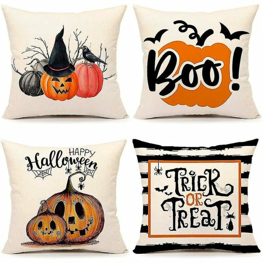 Fall Halloween Pumpkin Pillow Covers 18x18 Inches Set Of 4 Trick Or Treat Farmhouse Decor Home Throw Cushion Cases