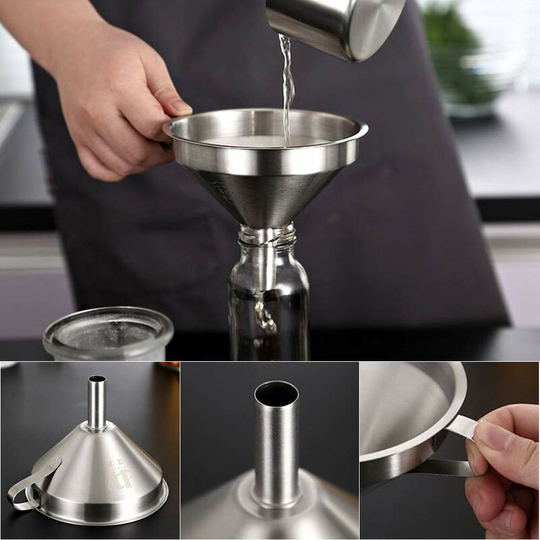 Stainless steel funnel, 5' stainless steel funnel and 300 mesh strainer for transferring liquid ingredients