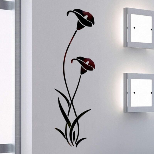 Denuotop - 3D Diy Flower Shape Acrylic Wall Stickers Modern Decoration Stickers Mosaic Mirror Effect Living Room Home Fridge Decor Wallpaper Sticker