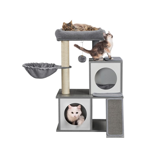 Cat Tree Cat House for Kittens, Light Grey - light gray - Yaheetech