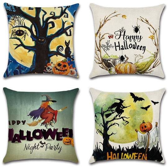 Halloween Decorations Cushion Covers 18" x 18" Set of 4 Halloween Decorations Clearance Trick or Treat Farmhouse Pumpkin Bat Cushion Cover for Sofa