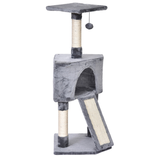 PawHut 3-Level Cat Tree with Sisal Scratching Posts Perch Condo Grey