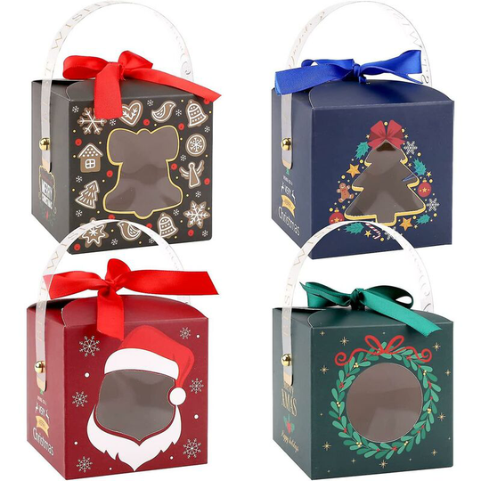 Deckon - Christmas Candy Boxes Cake Boxes Christmas Treat Boxes With Clear Window And Handle Christmas Cupcake Boxes Christmas Cookie Boxes For Gift