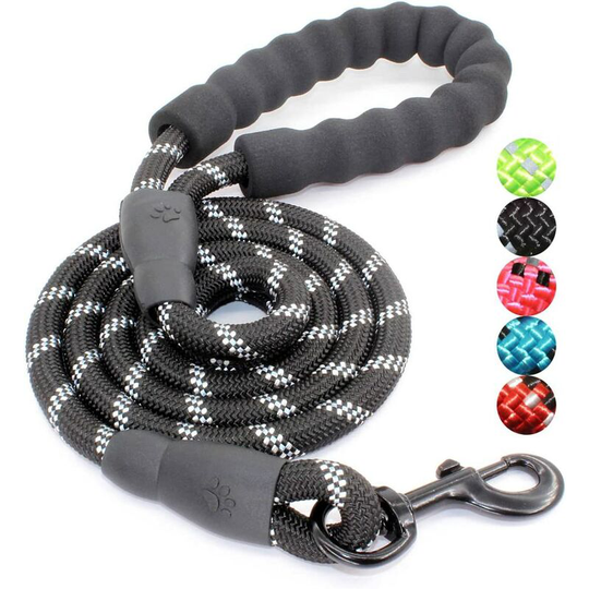 Denuotop - Classic Leashes Strong Dog Leash with Comfortable Padded Handle and Highly Reflective Threads for Small, Medium and Large Dogs, Black