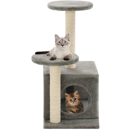 Cat Tree with Sisal Scratching Posts 60 cm Grey VD07074 - Hommoo