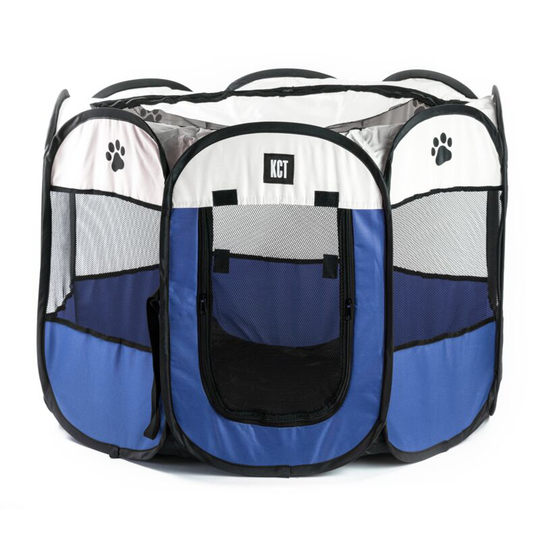 KCT - Portable Fabric Pet Play Pen Blue Medium - 90cm - Blue