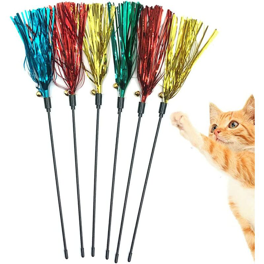 Cat Toy Wand 6 pcs Interactive Cat Teaser Wand with Sound Paper Tassels and Bell