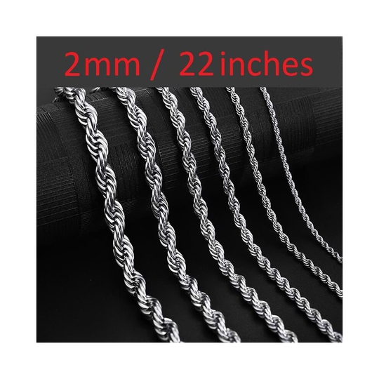 Silver 316L Stainless Steel Men's Jewellery 2mm 22 Inch Knot Rope Necklace