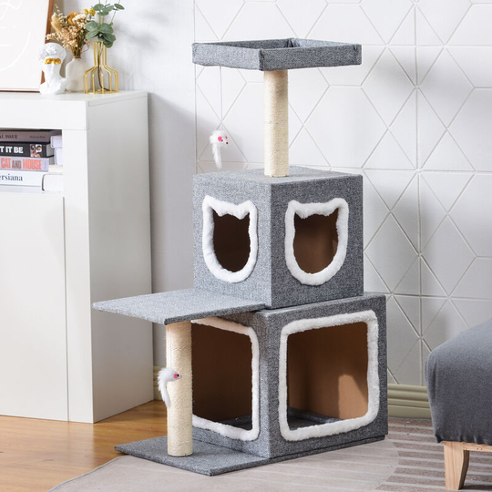 Cat Tree, 106cm Cat Tower Activity Centre with Sisal Scratching Posts, Condo, Dangling Toy, Viewing Platform, Cat Climbing Tower