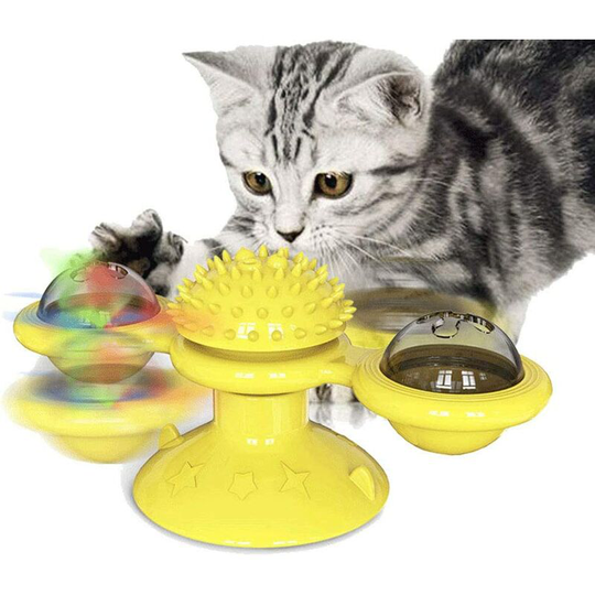 Portable Pet Toys, Cats Interactive Puzzle Training Turntable Windmill Swirling Ball Toys Kitten Play Game Cat Supplies