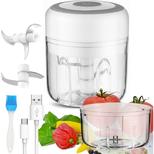 250ML Electric Garlic Press Mini Blender Chopper Blender with 2 Spare Sharp Blades, for Meat, Fruits, Vegetables, Ginger, Onion, Garlic, Nuts