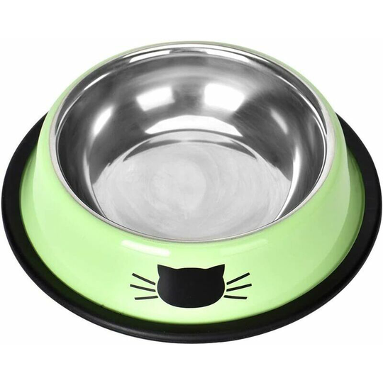 Cat Bowl Cat Bowls Stainless Steel Water Bowl with Non-Slip Bottom, Green -
