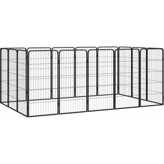16-Panel Dog Playpen Black 50x100 cm Powder-coated Steel Vidaxl Black
