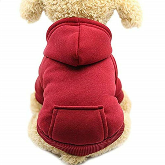 Cat Hoodie Cotton Dog Clothes with Winter Coat and Outside Pocket Winter Dog Sweater Christmas Sweater (Red,M)