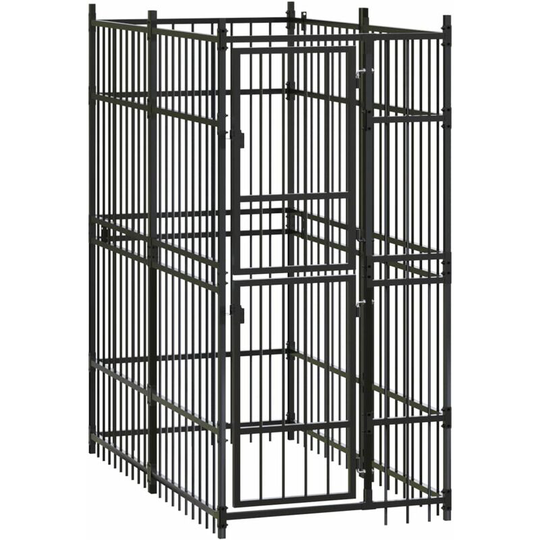 Outdoor Dog Kennel Steel 1.84 m² vidaXL - Black