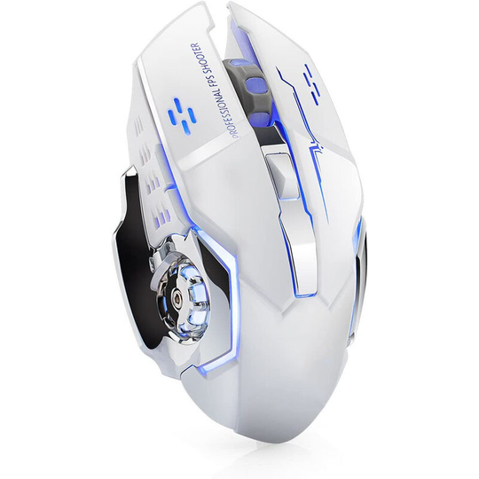 Soekavia - Wireless Mouse X8 Rechargeable 2.4GHz Silent Mute 7 Colors led Breathe Backlit 1800DPI Adjust Optical Ergonomic Cordless (white)