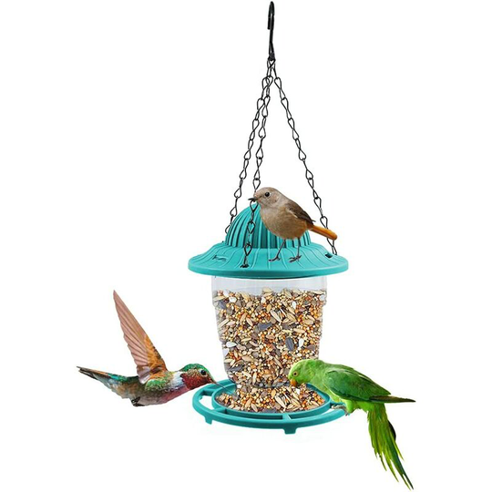 Hanging Wild Bird Feeder, Collapsible Hummingbird Feeder Small Panorama Bird Feeder with Metal Chain and Hooks for Outdoor Garden Decoration (Green)