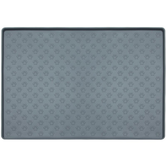 Dog Bowl Mat, fda Compliant Silicone Cat Feeding Mat, Waterproof and Non-Slip, Gray Paw Pattern, 60 x 40 cm