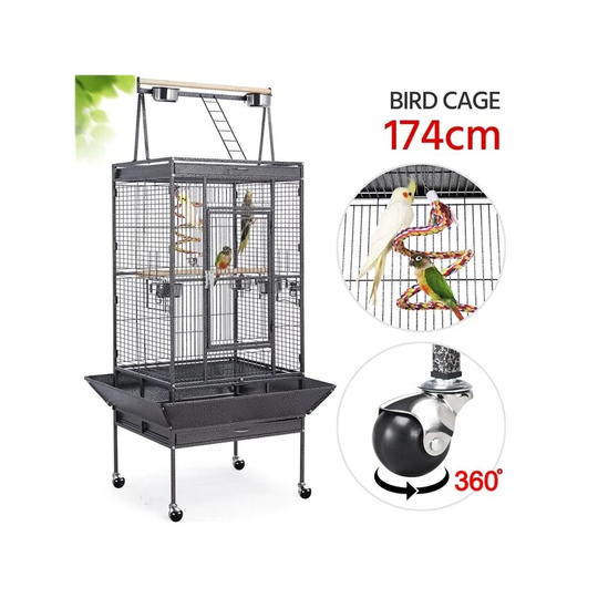 68.5'H Play Top Parrot Cage Metal Rolling Bird Cage,Black - black - Yaheetech