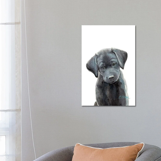 Black Lab Puppy I by Watercolor Luv - Wrapped Canvas Graphic Art
