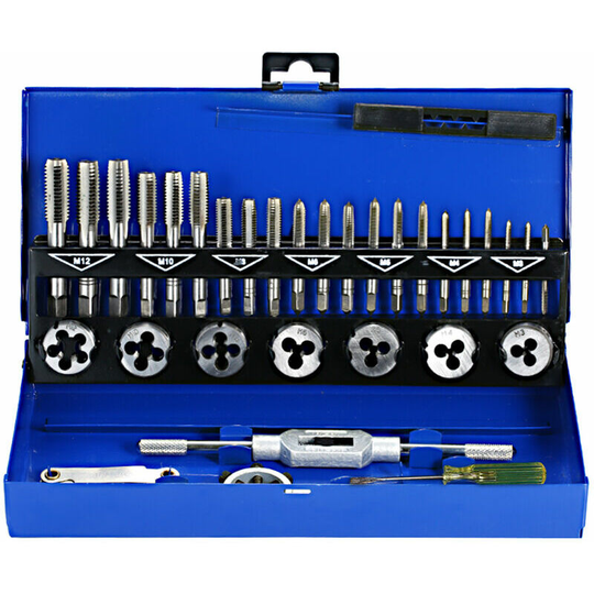 Thsinde - 32 pcs hss Tap and Die Set Tap and Die Set Metric Cut Wrenches M3-M12 Hand Threading Tool Tungsten Carbide Tap Die Screw Thread Making Tool