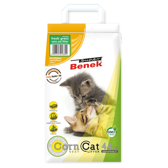 Super Benek Corn Cat Clumping Litter Economy Packs 3 x 7 Litres - Fresh Grass