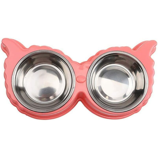 Double Bowl for Small Dogs and Cat Non-Slip Stainless Steel Dog Bowl ... (Pink)