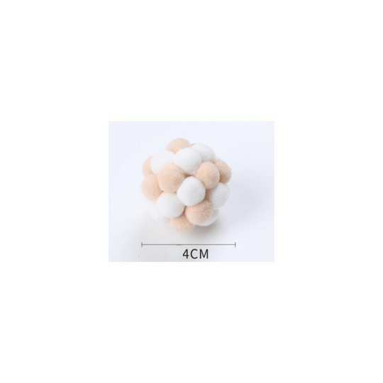 Cat Toy Ball Handmade Colorful Plush Bouncy Ball Catnip Interactive Bell Toy Cat Kitten Training Play Chew (White Brown)