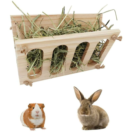 Rabbit Wooden Hay Rack Multi-functional Manger Grass Holder For Small Pets Bunny Chinchilla Guinea Pigs (1pcsbrown)