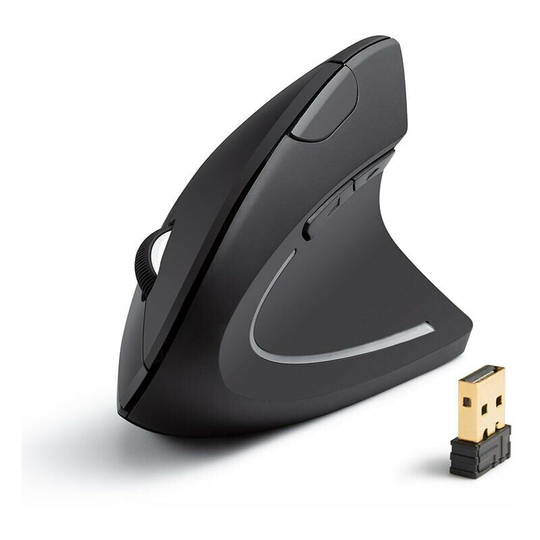 Wireless Mouse, USB, Vertical, Ergonomic, 800/1200/1600 DPI, LED, Prevention of Mouse Syndrome and Epicondylitis, for Right-handed - Black