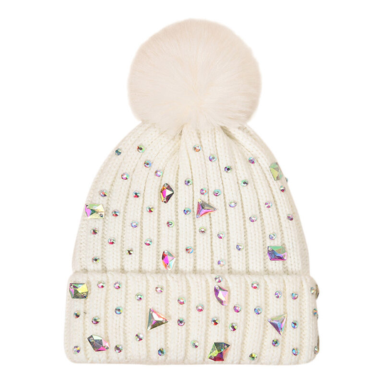 Promotion sale clearance kids baby knit wool hem hat keep warm winter hiarball rhinestone cap winter baby hats for children 0-8 years old