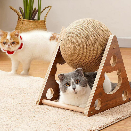 Bearsu - Wooden Cat Scratching Ball Sisal Rope Toy Pet Supplies Cat Tree Tower s 21x16x24cm