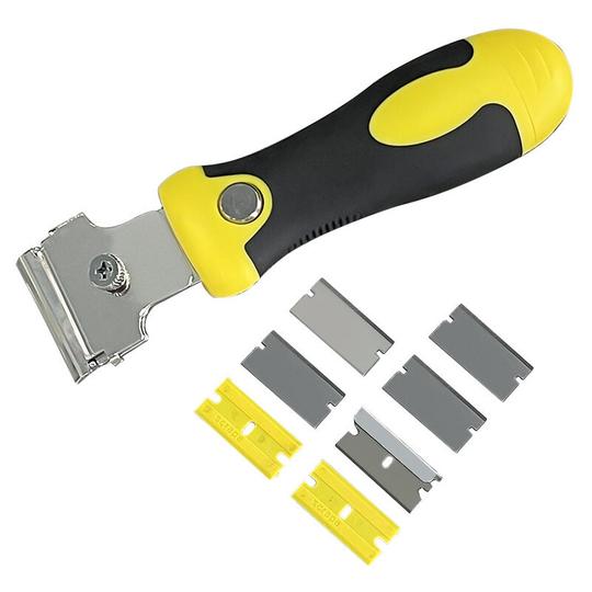 Betterlifegb - Betterlife Adjustable Scraper Remove Tile Glue with 8 Replacement Blades Metallic + Microfiber,Window/Mirror/Floor