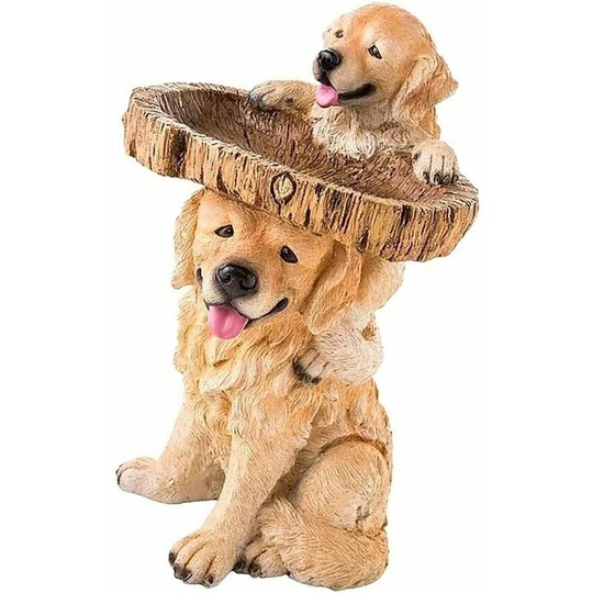 Qersta - Garden Bird Bath Sculpture Dog Statue Dog Statue Lawn Animal Figurine Garden Ring Bath Ornaments Sculptures Lawn Decoration Outdoor Animal